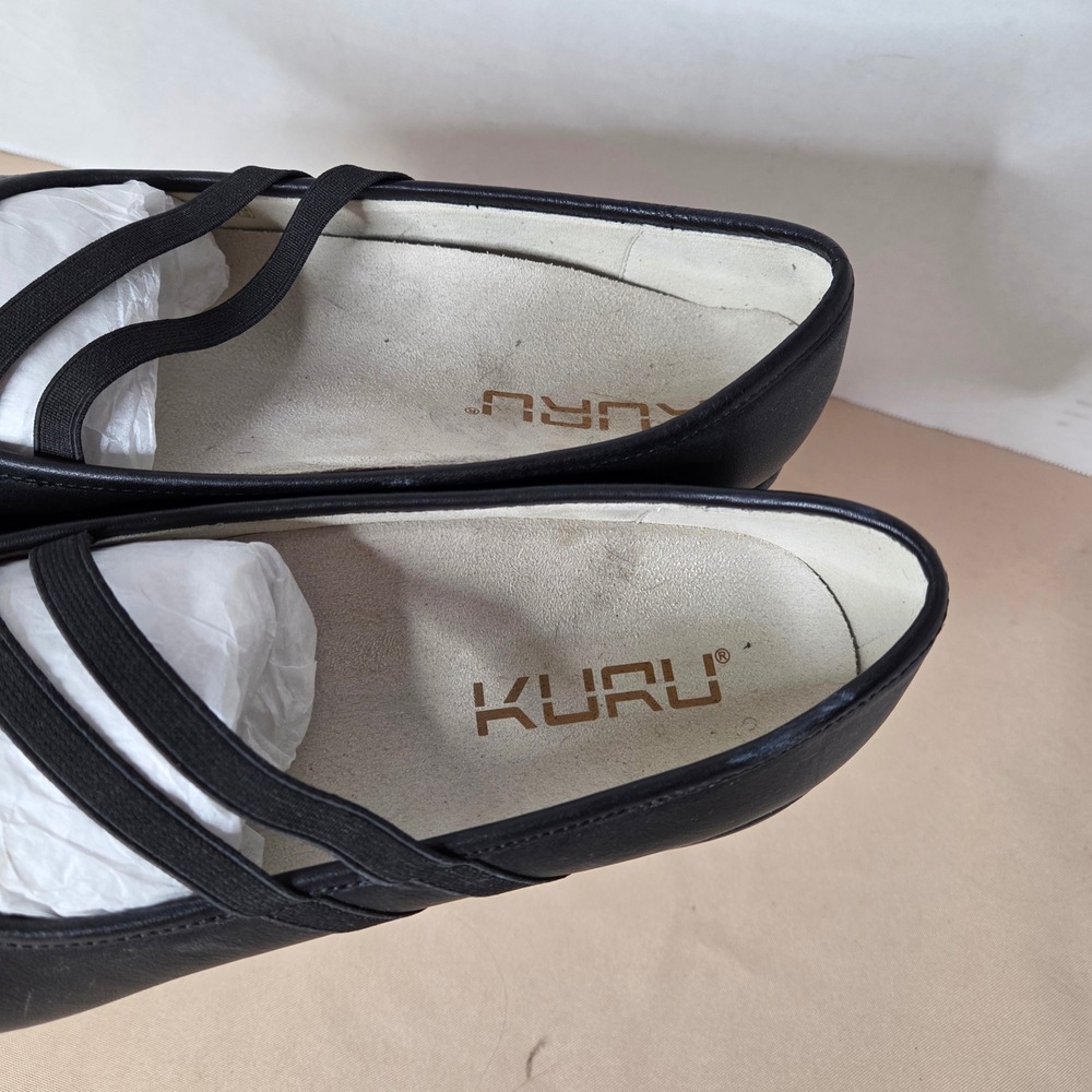 Kuru Bella Black Leather Mary Jane Flats Elastic Straps Orthotic Support 9.5 - Picture 3 of 11